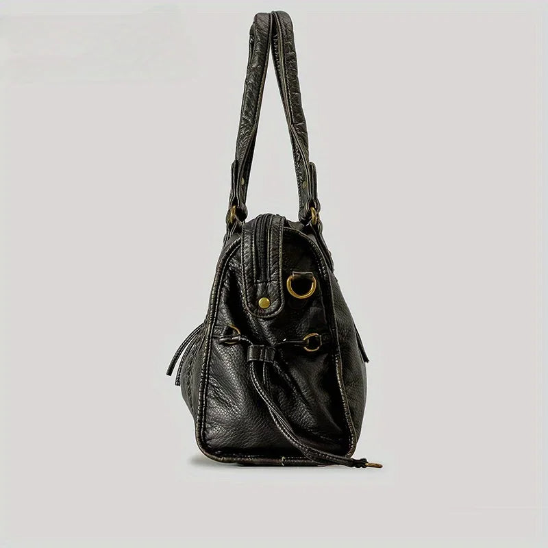 Sac à main en cuir noir avec poche zippée
