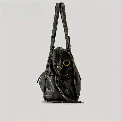 Sac à main en cuir noir avec poche zippée