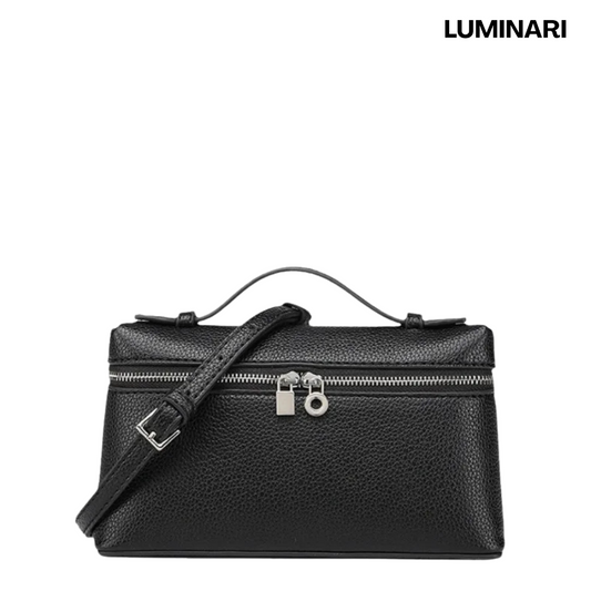Sac bandoulière noir en cuir grainé avec fermeture éclair