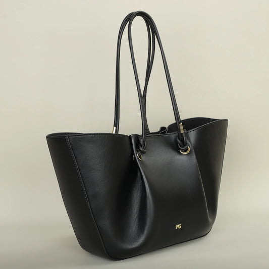 Sac cabas noir en cuir lisse – grandes anses