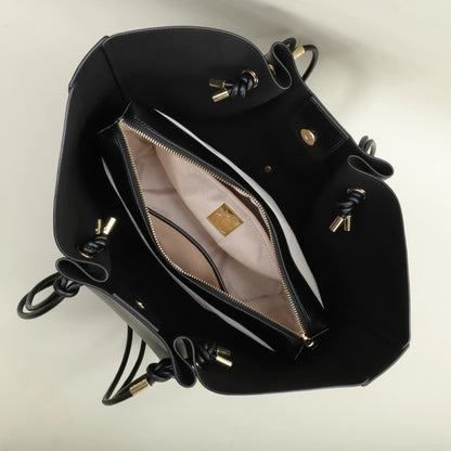 Sac cabas noir en cuir lisse – grandes anses